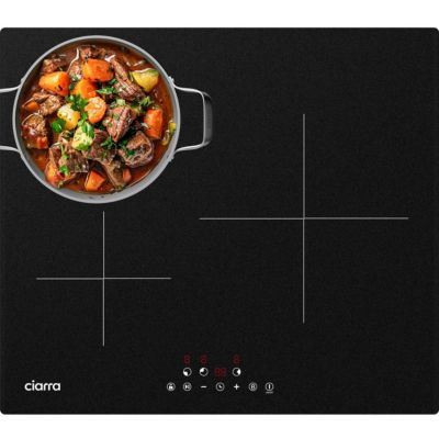 Plaque de cuisson induction 3 foyers 6200W fonction boost L59xP52cm 9 puissances securité enfant auto-stop minuterie Ciarra CD3BIH