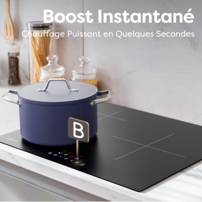 Plaque de cuisson induction 3 foyers 6200W fonction boost L59xP52cm 9 puissances securité enfant auto-stop minuterie Ciarra CD3BIH