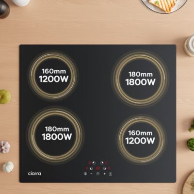 Plaque de cuisson induction 4 foyer 6000W L59xP52cm 9 niveaux de puissance commande tactile Ciarra CD4BIH-D