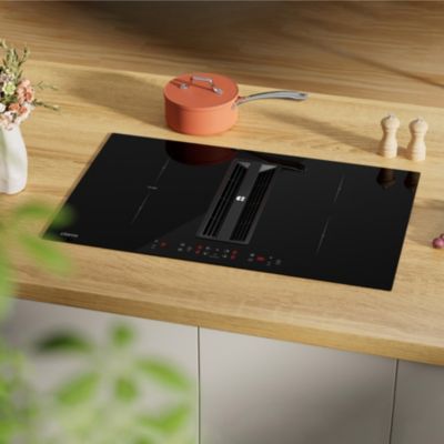 Plaque de cuisson induction avec hotte intégrée 83cm 500m3h 7000W 4 foyers booster flex zone recyclage evacuation Ciarra