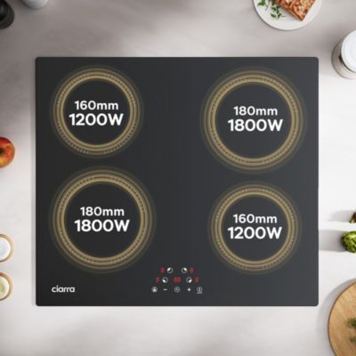 Plaque de cuisson induction encastrable 4 foyer 6000W commande tactile 9 niveaux de puissance Ciarra  CD4BIH-A