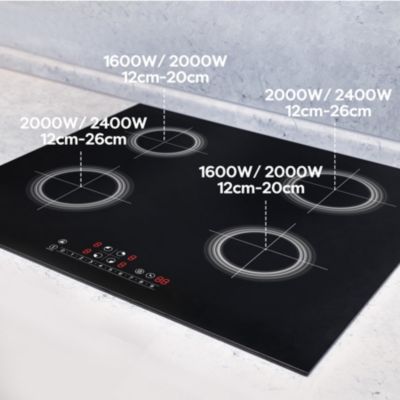 Plaque de cuisson induction encastrable 4 foyers 7200W 59cm 9 puissance boosters minuterie CD4BBIH Ciarra