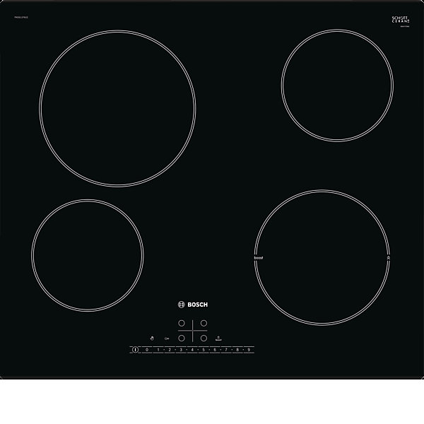 Plaque de cuisson vitrocéramique Bosch PKE611FN1E, 4 foyers