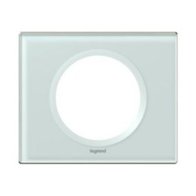 Plaque de finition 1 poste Legrand Céliane 0 693 11 coloris verre kaolin l.100 x P.8,5 x H.82 mm