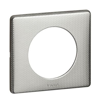 Plaque de finition 1 poste Legrand Céliane 0 988 52 coloris aluminium snake l.90 x P.8,5 x H.82 mm