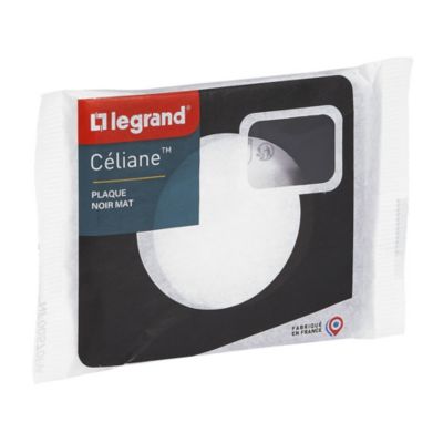Plaque de finition 1 poste Legrand Céliane CP0121 coloris noir mat l.90 x P.9 x H.82 mm
