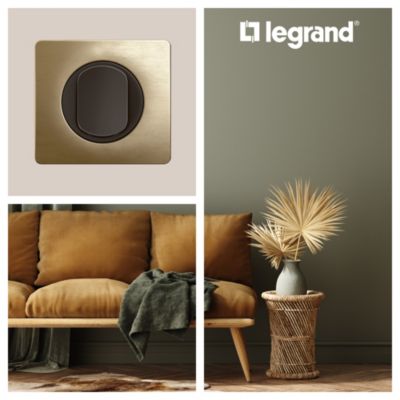 Plaque de finition 1 poste Legrand Céliane CP1621 coloris bronze satiné l.90 x P.9 x H.82 mm