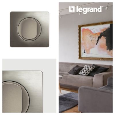 Plaque de finition 1 poste Legrand Céliane CP1821 coloris acier satiné l.90 x P.9 x H.82 mm