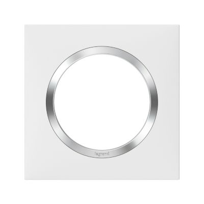Plaque de finition 1 poste Legrand Dooxie 6 008 41 coloris blanc mat avec bague effet chrome l.87 x P.10 x H.87 mm