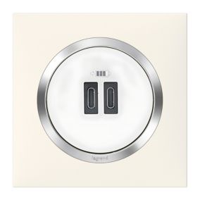 Plaque de finition 1 poste Legrand Dooxie 6 008 41 coloris blanc mat avec bague effet chrome l.87 x P.10 x H.87 mm