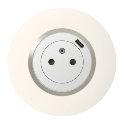 Plaque de finition 1 poste Legrand Dooxie 6 009 71 coloris blanc mat avec bague plume brillante l.100 x P.10 x H.100 mm