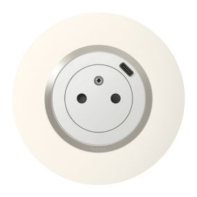 Plaque de finition 1 poste Legrand Dooxie 6 009 71 coloris blanc mat avec bague plume brillante l.100 x P.10 x H.100 mm