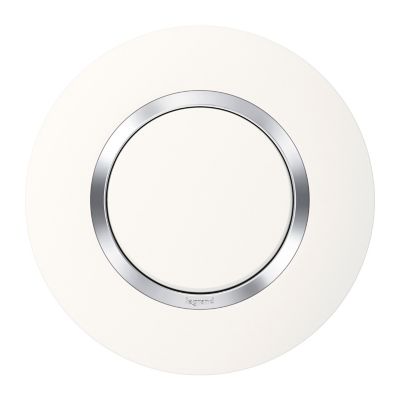 Plaque de finition 1 poste Legrand Dooxie 6 009 73 coloris blanc mat avec bague effet chrome l.100 x P.10 x H.100 mm