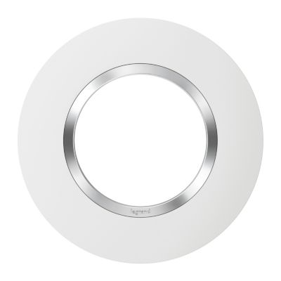 Plaque de finition 1 poste Legrand Dooxie 6 009 73 coloris blanc mat avec bague effet chrome l.100 x P.10 x H.100 mm