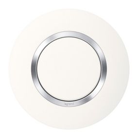 Plaque de finition 1 poste Legrand Dooxie 6 009 73 coloris blanc mat avec bague effet chrome l.100 x P.10 x H.100 mm