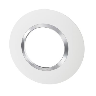 Plaque de finition 1 poste Legrand Dooxie 6 009 73 coloris blanc mat avec bague effet chrome l.100 x P.10 x H.100 mm