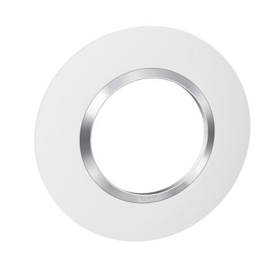Plaque de finition 1 poste Legrand Dooxie 6 009 73 coloris blanc mat avec bague effet chrome l.100 x P.10 x H.100 mm