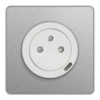 Plaque de finition 1 poste Schneider Electric Odace Touch S530802J coloris aluminium avec liseré aluminium l.85 x P.10 x H.85 mm