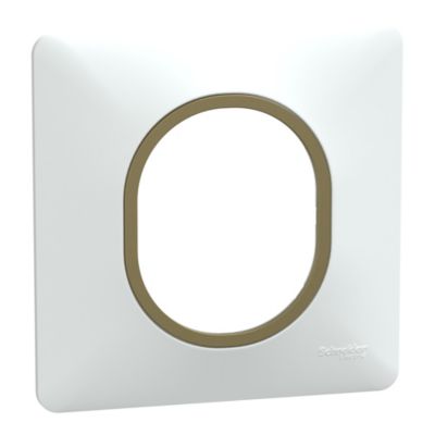 Plaque de finition 1 poste Schneider Electric Ovalis S320702D coloris blanc avec liseré laiton l.87 x P.10 x H.87 mm