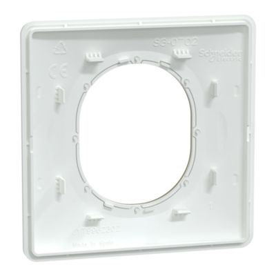 Plaque de finition 1 poste Schneider Electric Ovalis S320702D coloris blanc avec liseré laiton l.87 x P.10 x H.87 mm