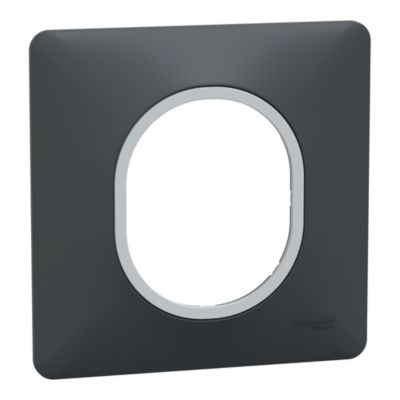Plaque de finition 1 poste Schneider Electric Ovalis S340702G coloris anthracite avec liseré argent chromé l.87 x P.10 x H.87 mm