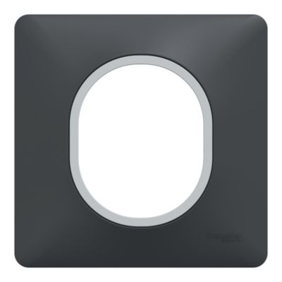 Plaque de finition 1 poste Schneider Electric Ovalis S340702G coloris anthracite avec liseré argent chromé l.87 x P.10 x H.87 mm