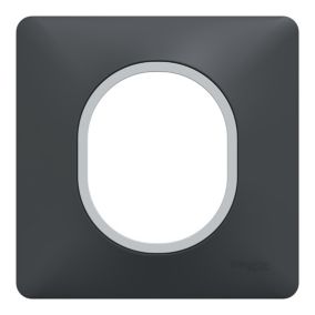 Plaque de finition 1 poste Schneider Electric Ovalis S340702G coloris anthracite avec liseré argent chromé l.87 x P.10 x H.87 mm