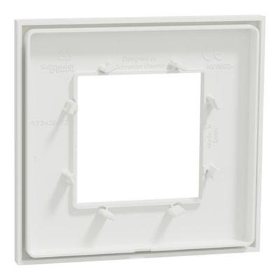 Plaque de finition 1 poste Schneider Electric Unica Déco Subtile NU600240 coloris blanc avec liseré argent l.88,6 x P.10,25 x H.85 mm