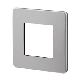 Plaque de finition 1 poste Schneider Electric Unica Studio Métal NU280256F coloris blanc aluminium avec liseré noir l.85 x P.10 x H.85 mm