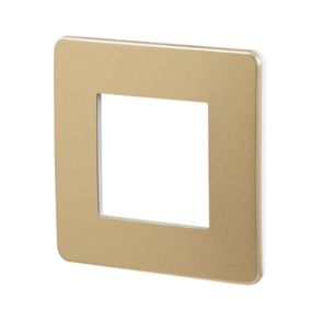 Plaque de finition 1 poste Schneider Electric Unica Studio Métal NU280257M coloris cuivre avec liseré noir l.85 x P.10 x H.85 mm