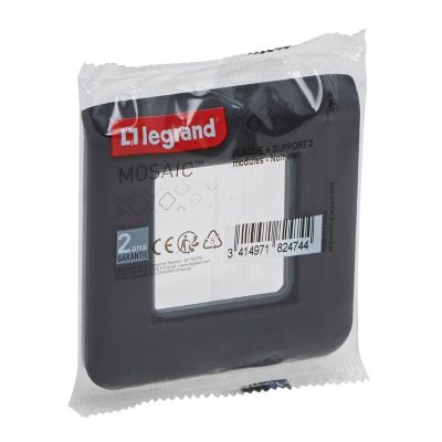 Plaque de finition 2 modules Legrand Mosaïc 0 994 80 coloris noir l.82 x P.8,5 x H.82 mm