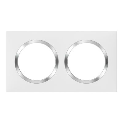 Plaque de finition 2 postes Legrand Dooxie 6 008 42 coloris blanc mat avec bague effet chrome l.158 x P.10 x H.87 mm
