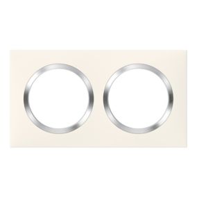 Plaque de finition 2 postes Legrand Dooxie 6 008 42 coloris blanc mat avec bague effet chrome l.158 x P.10 x H.87 mm