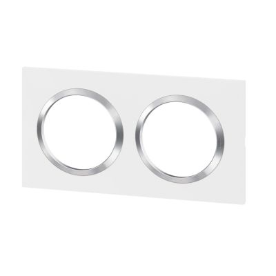 Plaque de finition 2 postes Legrand Dooxie 6 008 42 coloris blanc mat avec bague effet chrome l.158 x P.10 x H.87 mm