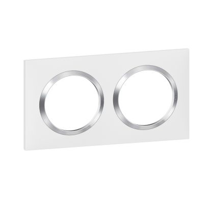 Plaque de finition 2 postes Legrand Dooxie 6 008 42 coloris blanc mat avec bague effet chrome l.158 x P.10 x H.87 mm