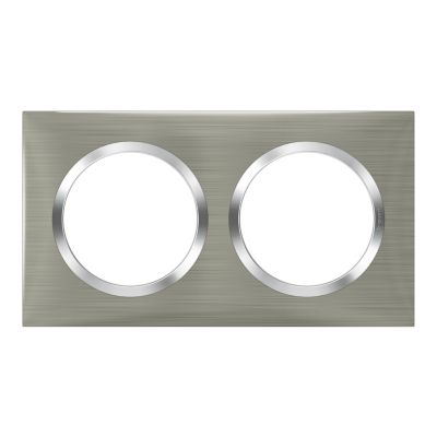Plaque de finition 2 postes Legrand Dooxie 6 008 72 coloris inox brossé avec bague effet chrome l.158 x P.10 x H.87 mm