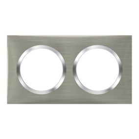 Plaque de finition 2 postes Legrand Dooxie 6 008 72 coloris inox brossé avec bague effet chrome l.158 x P.10 x H.87 mm