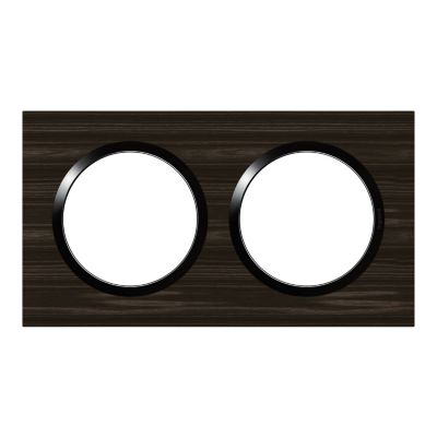Plaque de finition 2 postes Legrand Dooxie 6 008 82 coloris bois ébène avec bague noire brillante l.158 x P.10 x H.87 mm