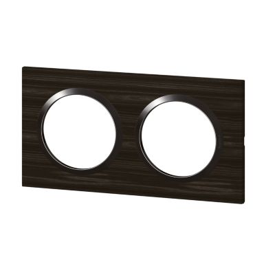 Plaque de finition 2 postes Legrand Dooxie 6 008 82 coloris bois ébène avec bague noire brillante l.158 x P.10 x H.87 mm