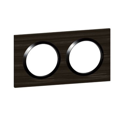Plaque de finition 2 postes Legrand Dooxie 6 008 82 coloris bois ébène avec bague noire brillante l.158 x P.10 x H.87 mm