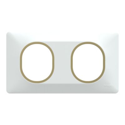 Plaque de finition 2 postes Schneider Electric Ovalis S320704D coloris blanc avec liseré laiton l.158 x P.10 x H.87 mm