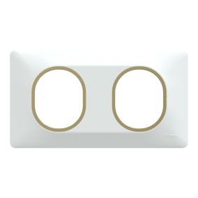 Plaque de finition 2 postes Schneider Electric Ovalis S320704D coloris blanc avec liseré laiton l.158 x P.10 x H.87 mm