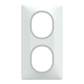 Plaque de finition 2 postes Schneider Electric Ovalis S320724F coloris blanc avec liseré argent chromé l.87 x P.10 x H.158 mm