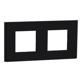 Plaque de finition 2 postes Schneider Electric Unica Déco Signature NU600472 coloris noir l.163 x P.10,25 x H.85 mm