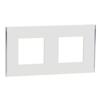 Plaque de finition 2 postes Schneider Electric Unica Déco Subtile NU600440 coloris blanc avec liseré argent l.159,6 x P.10,25 x H.85 mm