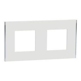 Plaque de finition 2 postes Schneider Electric Unica Déco Subtile NU600440 coloris blanc avec liseré argent l.159,6 x P.10,25 x H.85 mm