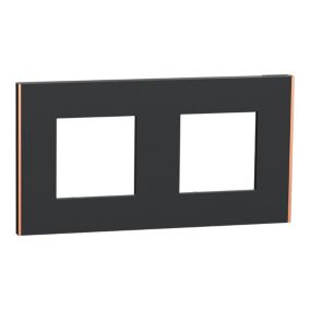 Plaque de finition 2 postes Schneider Electric Unica Déco Subtile NU600441 coloris anthracite avec liseré cuivre l.159,6 x P.10,25 x H.85 mm