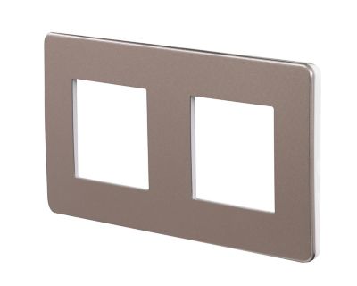 Plaque de finition 2 postes Schneider Electric Unica Studio Métal NU280450F coloris bronze avec liseré blanc l.156 x P.10 x H.85 mm
