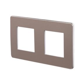 Plaque de finition 2 postes Schneider Electric Unica Studio Métal NU280450F coloris bronze avec liseré blanc l.156 x P.10 x H.85 mm