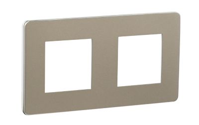 Plaque de finition 2 postes Schneider Electric Unica Studio Métal NU280450F coloris bronze avec liseré blanc l.156 x P.10 x H.85 mm